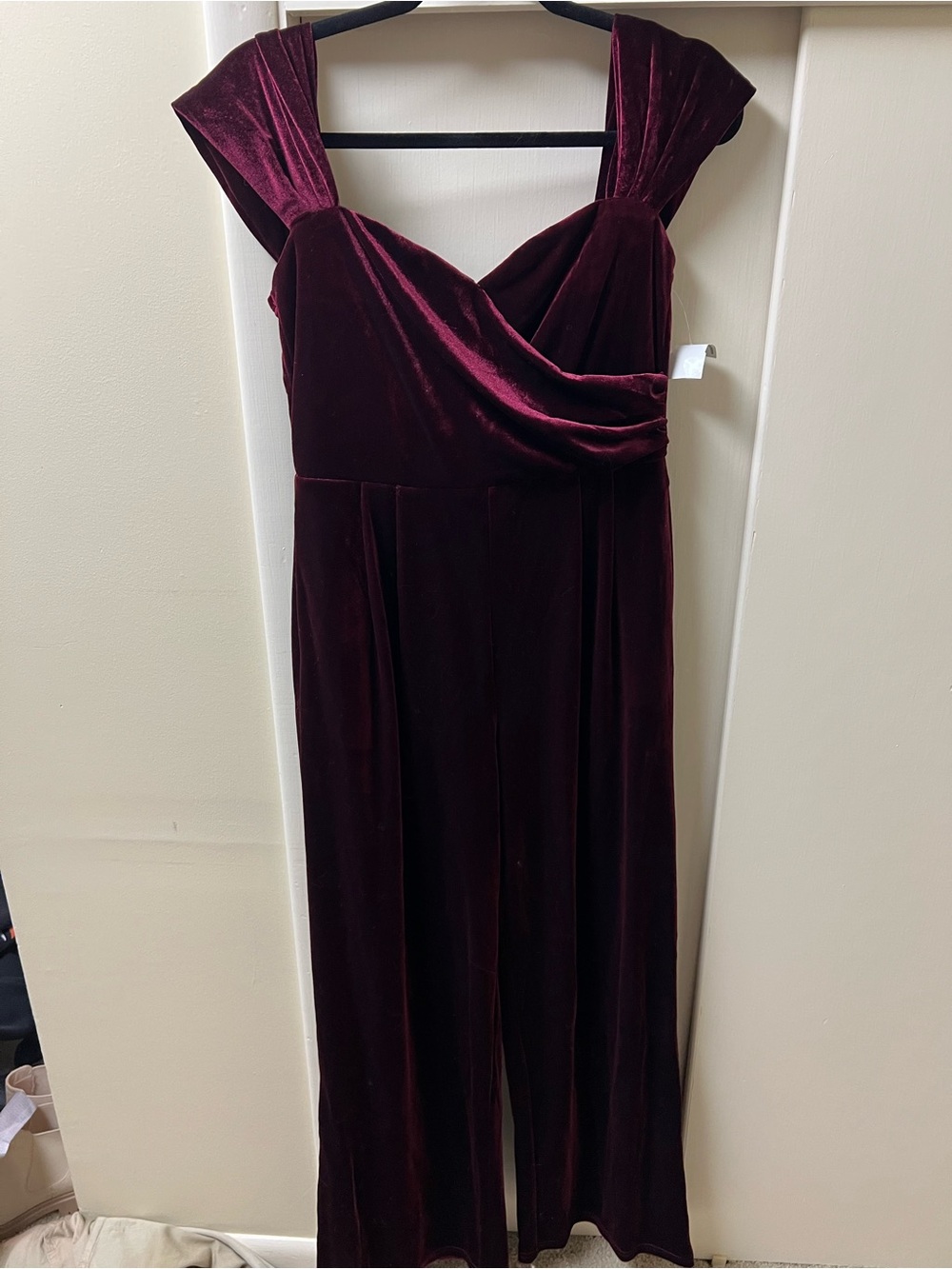 Cider One-Shoulder Velvet Jumpsuit Dress - Burgundy